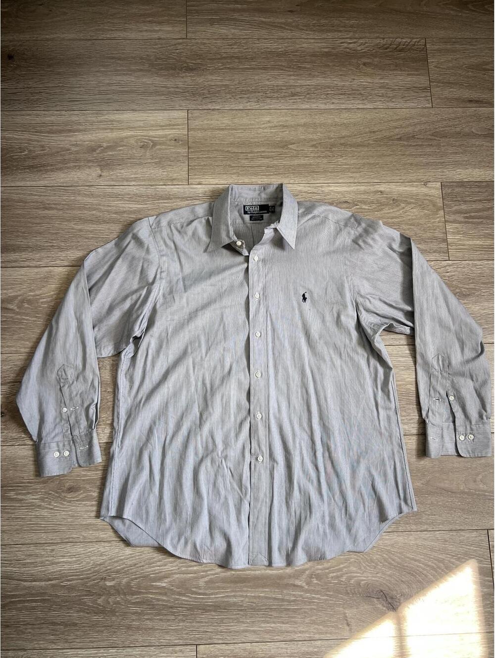 Polo Ralph Lauren Men's Classic Fit Dress Shirt Gray Pinstripe, 16.5 Neck